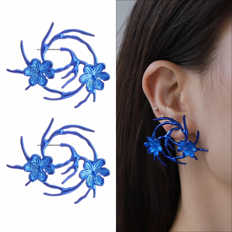 Wholesale Colorful Metal Flower Cyber Earrings