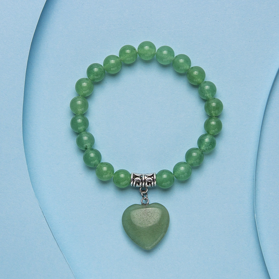 Wholesale Colorful Natural Stone Crystal Heart Stretch 8MM Bracelet