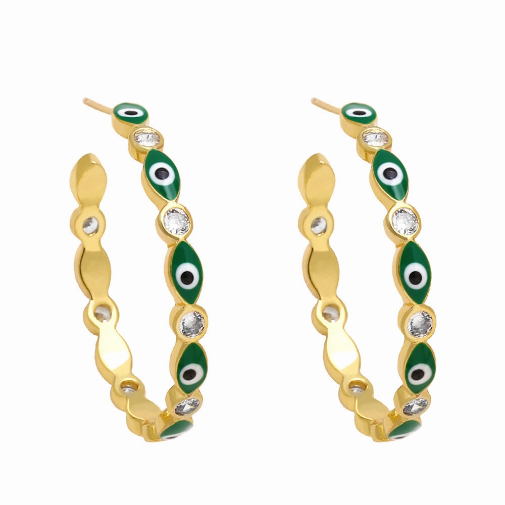 Wholesale Colorful Oil Drip Devil Eye Copper Ear Studs