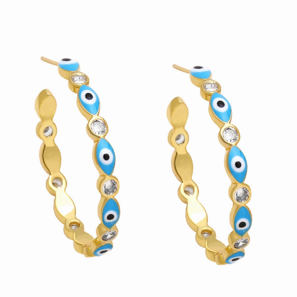 Wholesale Colorful Oil Drip Devil Eye Copper Ear Studs
