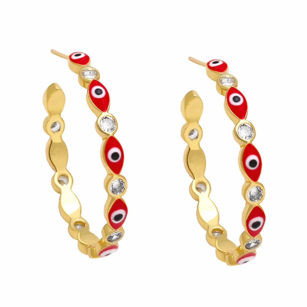 Wholesale Colorful Oil Drip Devil Eye Copper Ear Studs