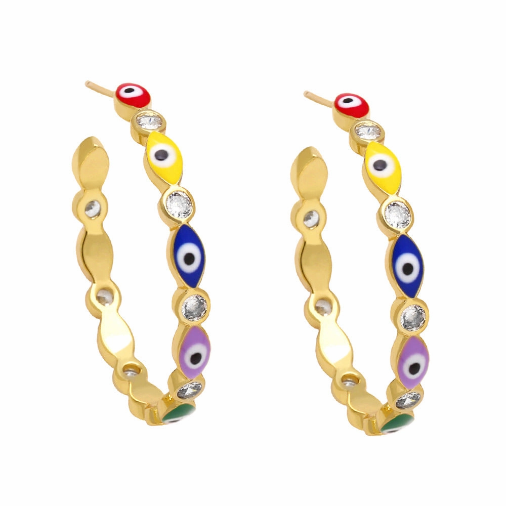 Wholesale Colorful Oil Drip Devil Eye Copper Ear Studs