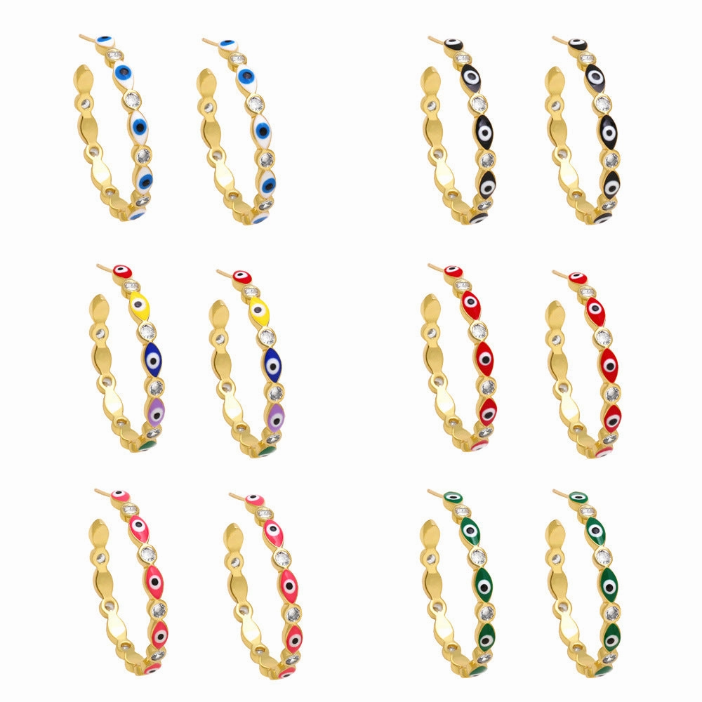 Wholesale Colorful Oil Drip Devil Eye Copper Ear Studs