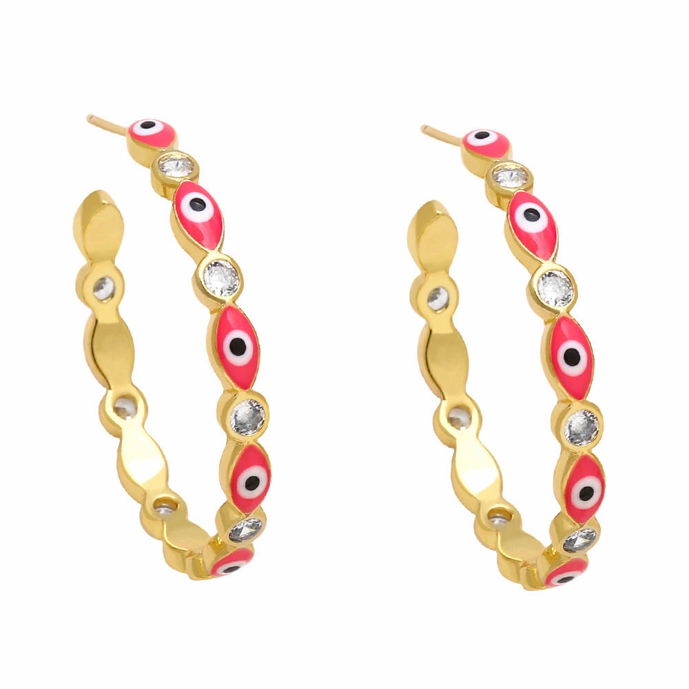 Wholesale Colorful Oil Drip Devil Eye Copper Ear Studs