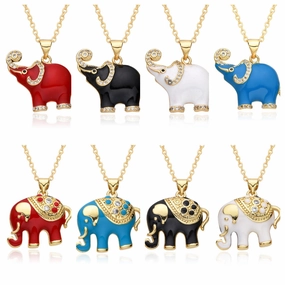 Wholesale Colorful Oil Dripping Elephant Micropaved Zirconia Necklace