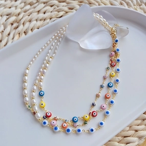 Wholesale Colorful Oil Drop Evil Eye Chain Pearl Necklace
