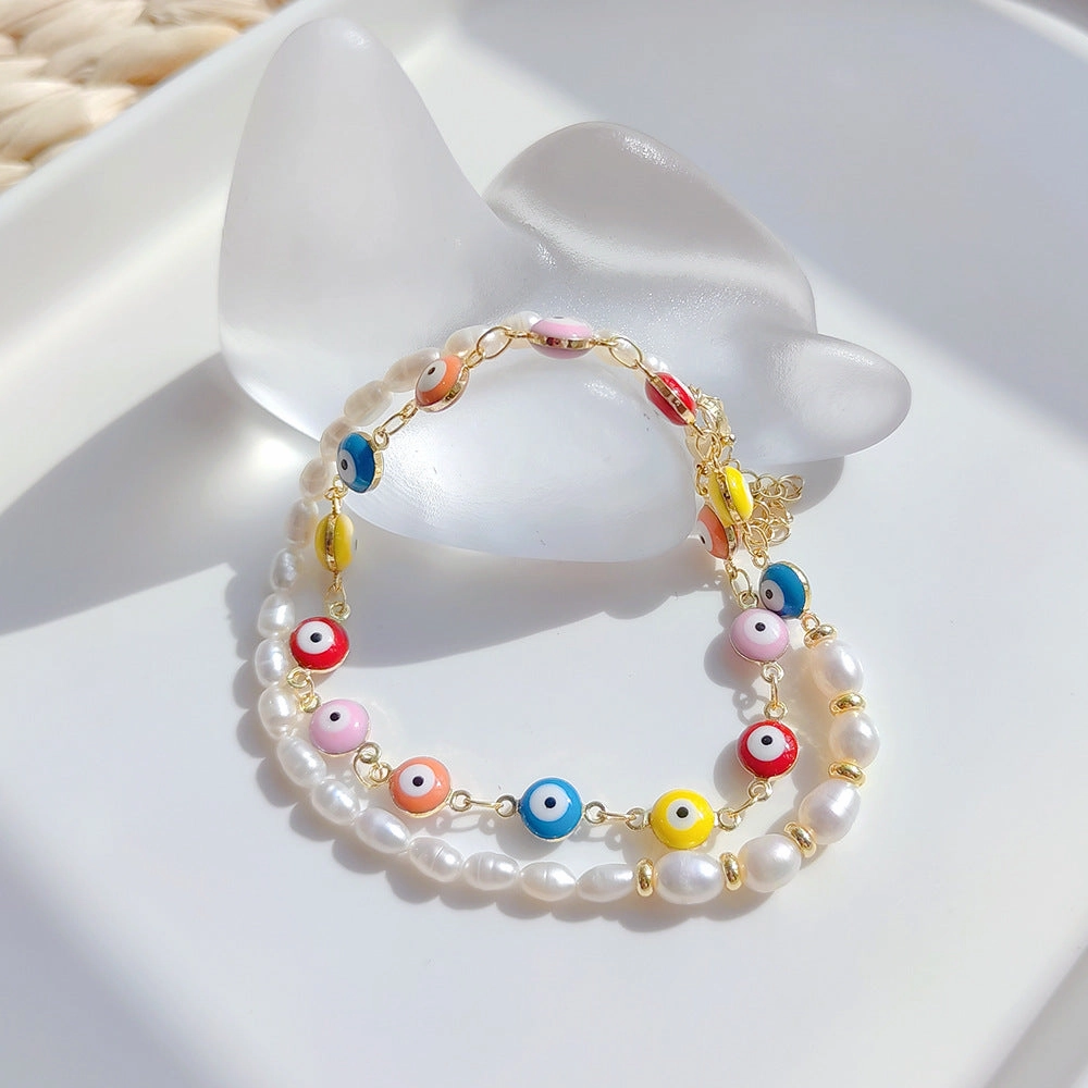 Wholesale Colorful Oil Drop Evil Eye Chain Pearl Necklace