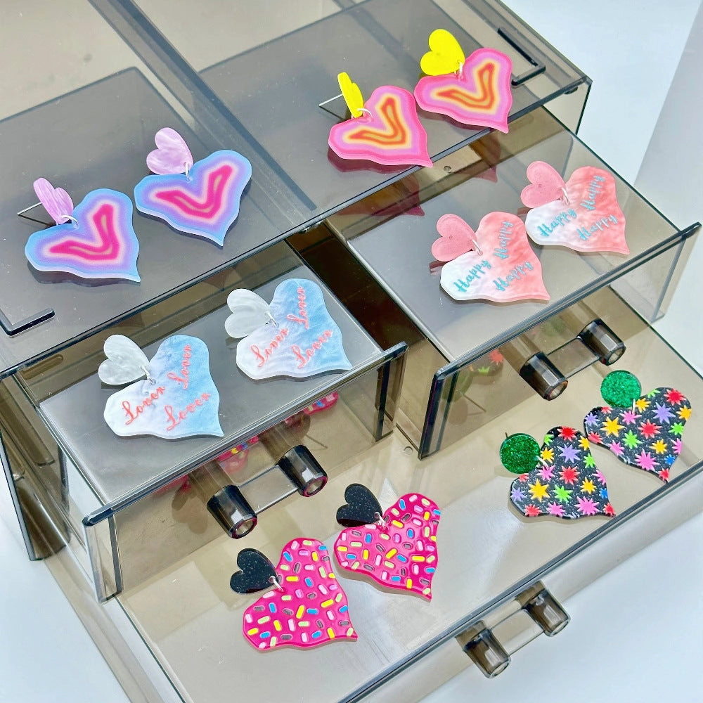 Wholesale Colorful Printed Love Acrylic Valentine's Day Gradient Earrings