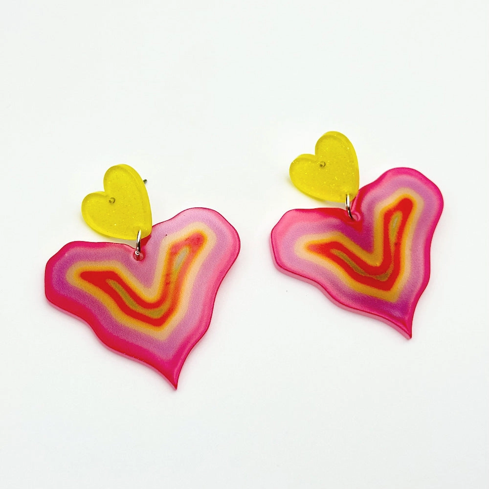 Wholesale Colorful Printed Love Acrylic Valentine's Day Gradient Earrings