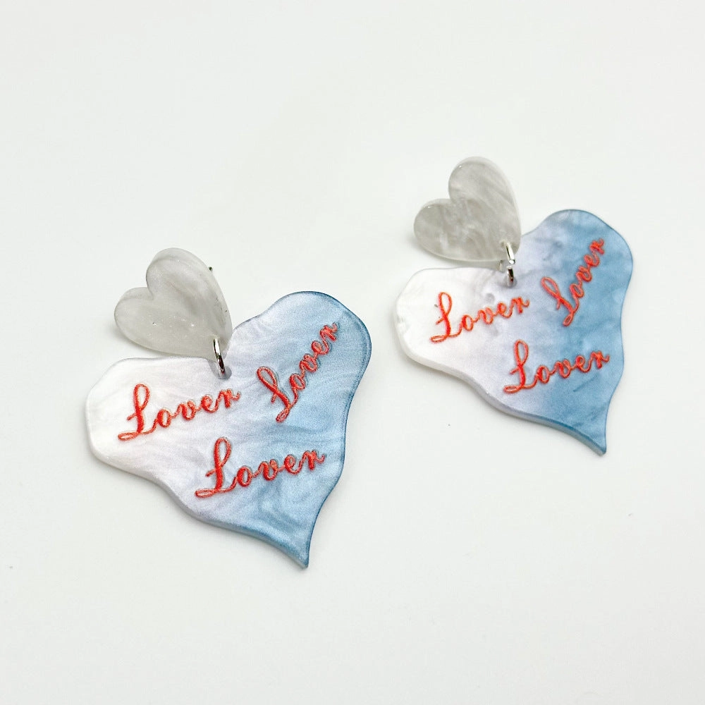Wholesale Colorful Printed Love Acrylic Valentine's Day Gradient Earrings