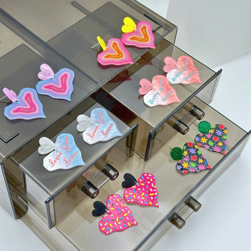 Wholesale Colorful Printed Love Acrylic Valentine's Day Gradient Earrings