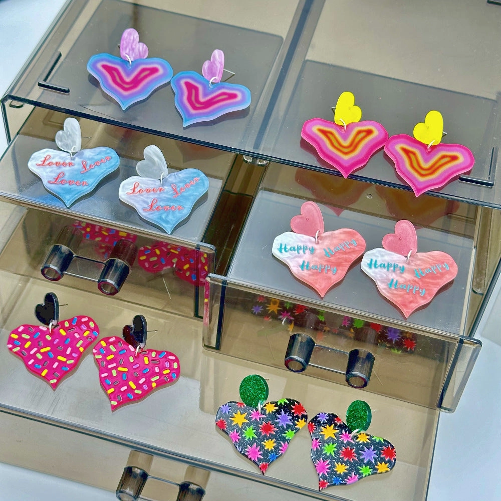 Wholesale Colorful Printed Love Acrylic Valentine's Day Gradient Earrings