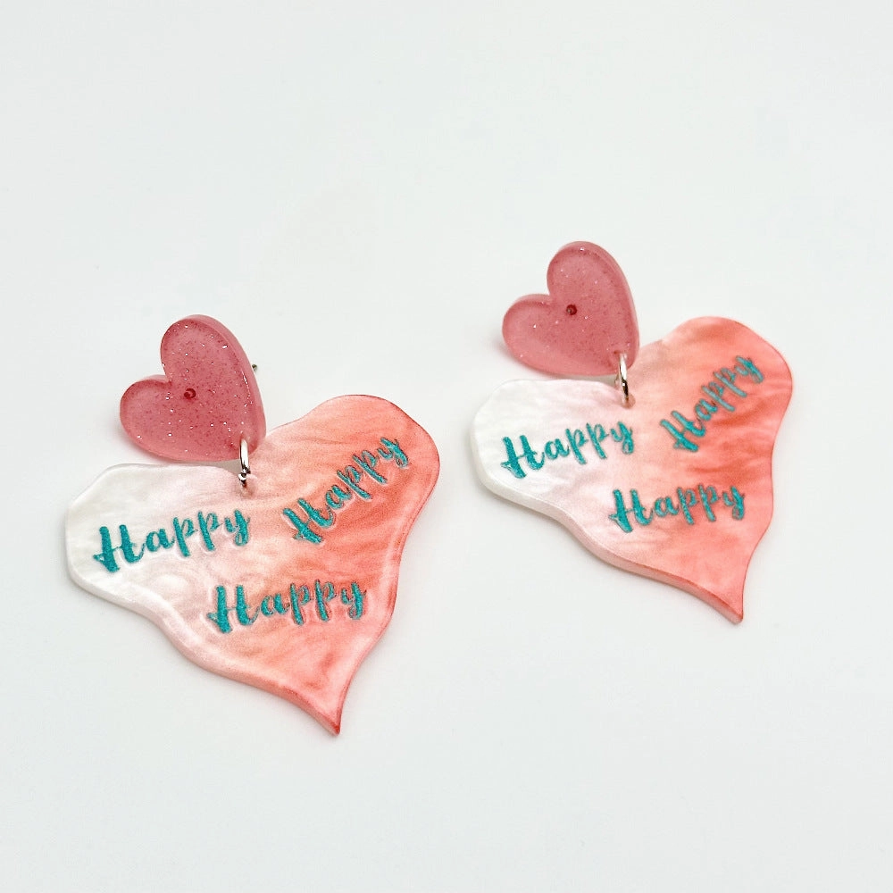 Wholesale Colorful Printed Love Acrylic Valentine's Day Gradient Earrings