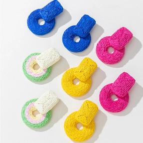 Wholesale Colorful Raffia Metal Earrings