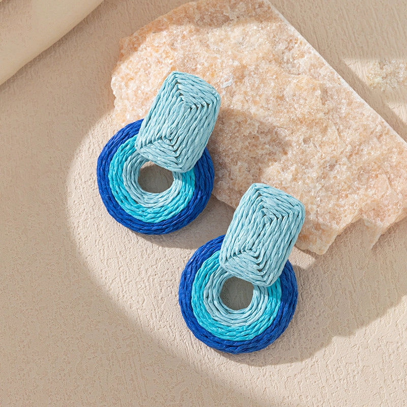 Wholesale Colorful Raffia Metal Earrings