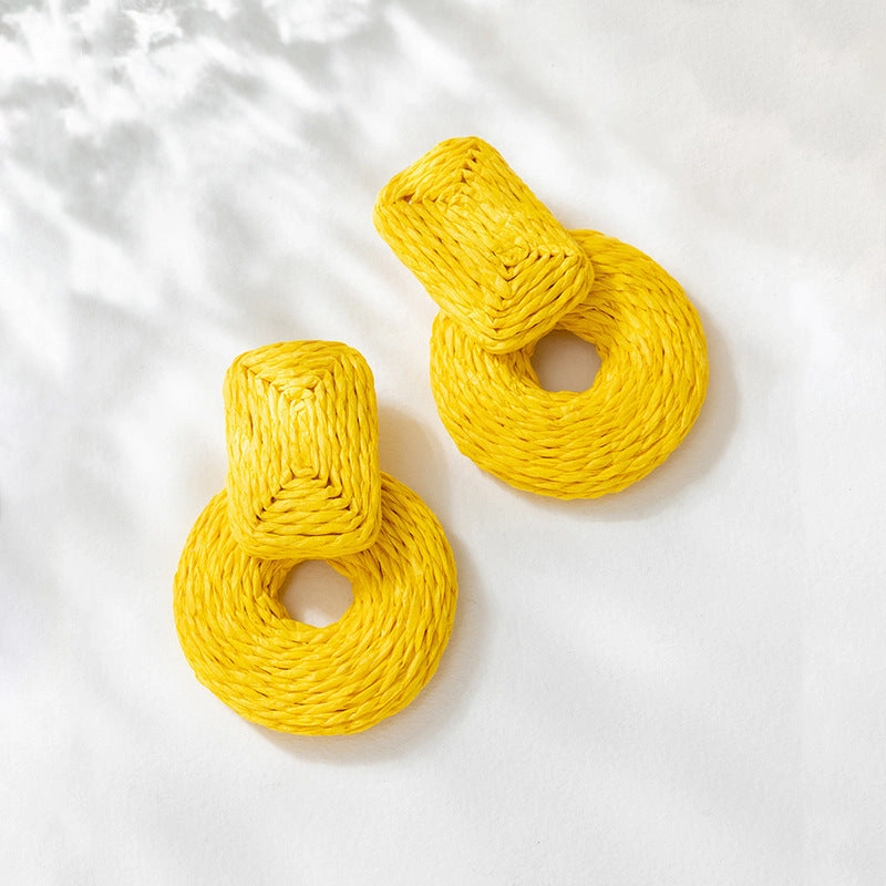 Wholesale Colorful Raffia Metal Earrings