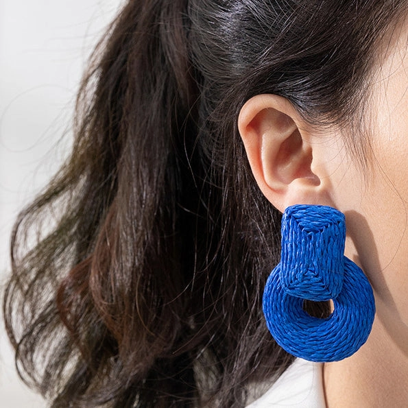 Wholesale Colorful Raffia Metal Earrings