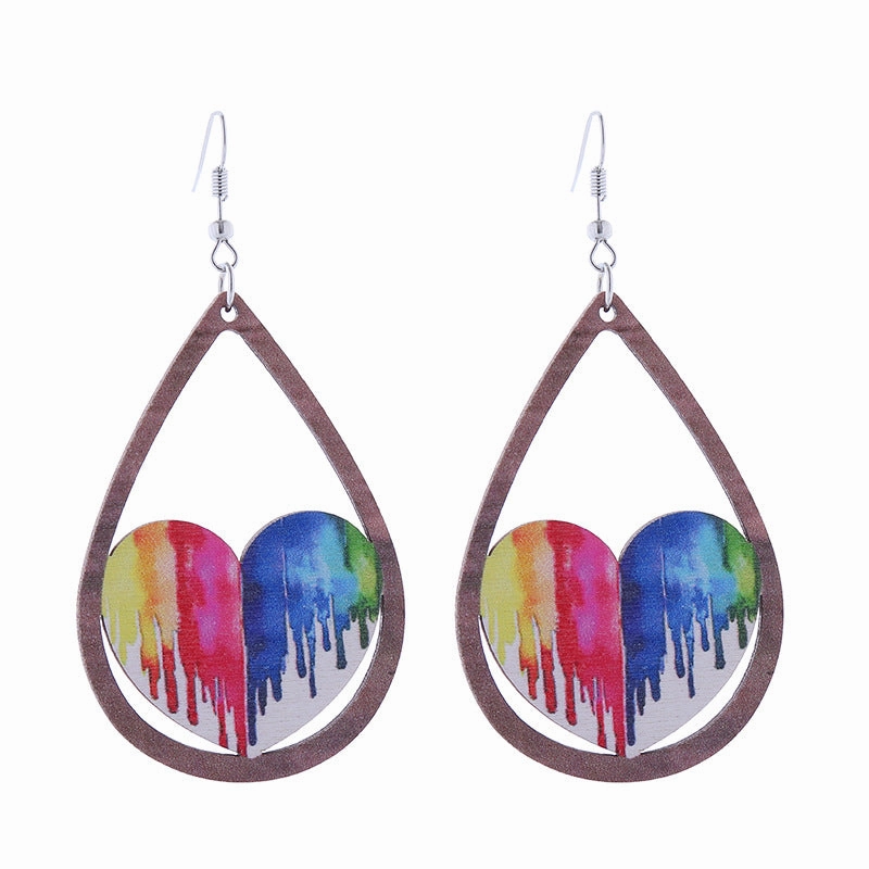Wholesale Colorful Rainbow Gay Wooden Earrings