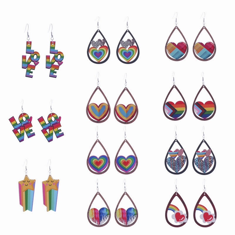 Wholesale Colorful Rainbow Gay Wooden Earrings