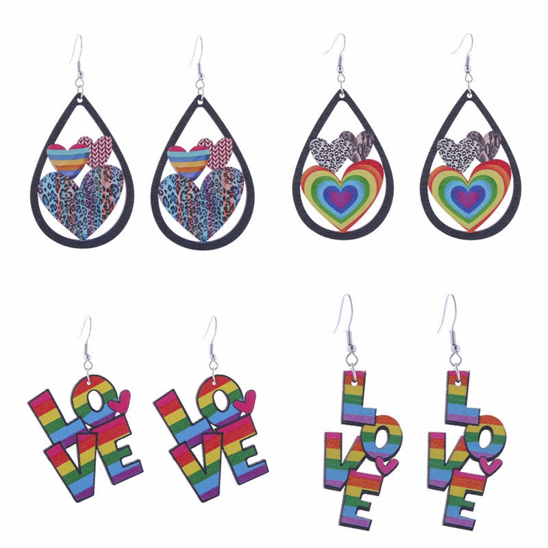 Wholesale Colorful Rainbow Gay Wooden Earrings