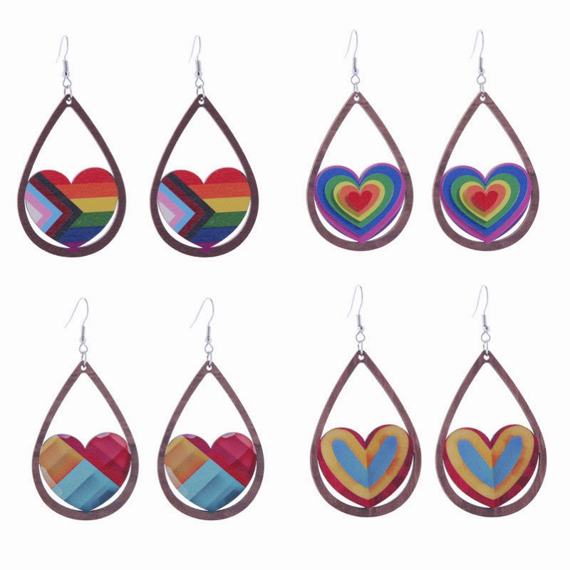 Wholesale Colorful Rainbow Gay Wooden Earrings