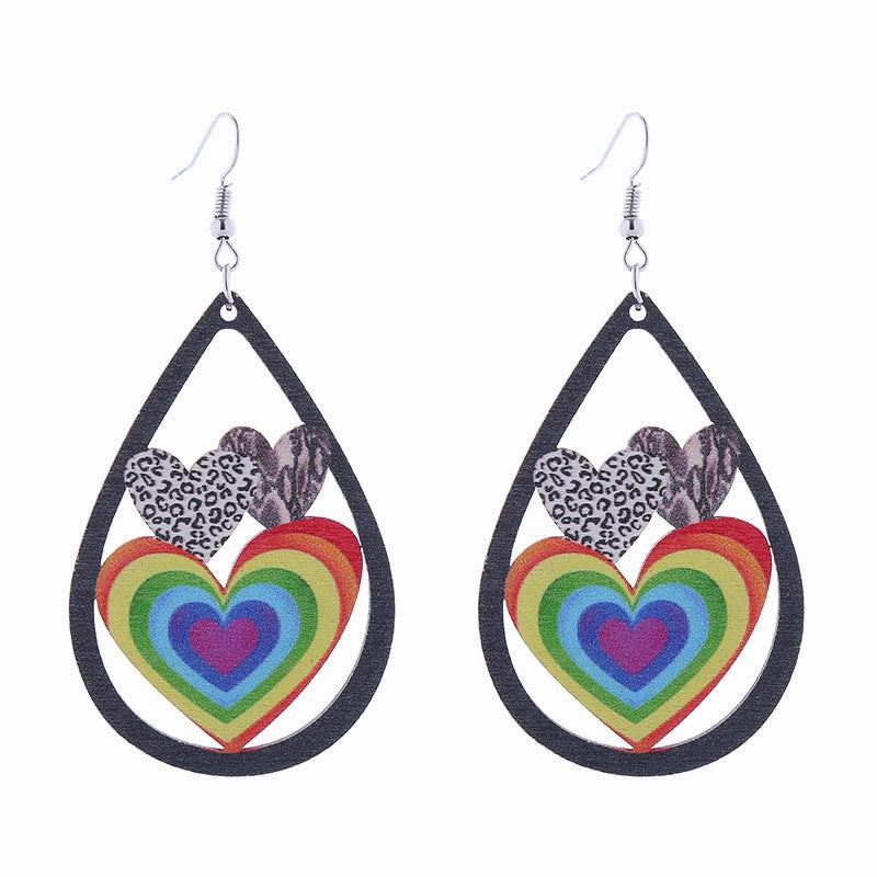 Wholesale Colorful Rainbow Gay Wooden Earrings