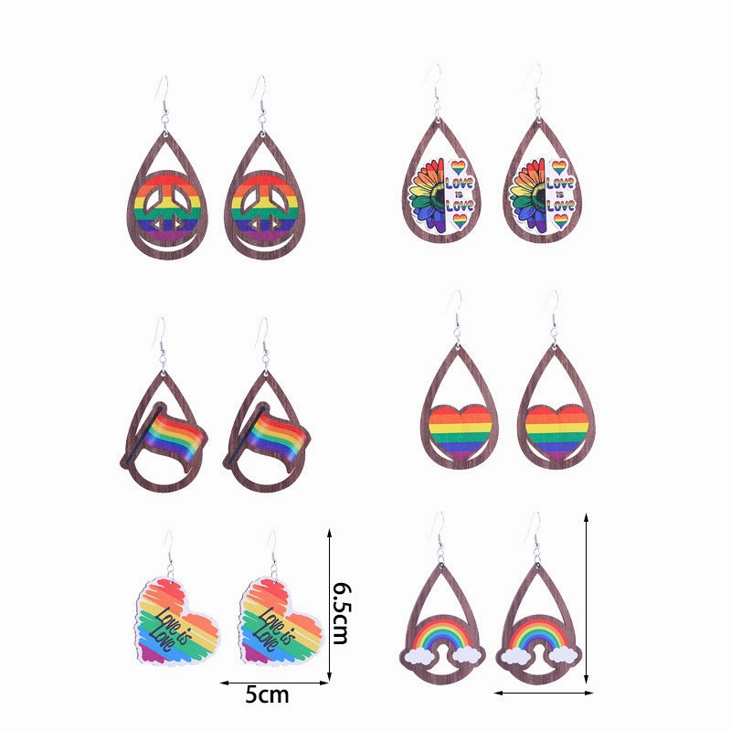 Wholesale Colorful Rainbow Gay Wooden Earrings