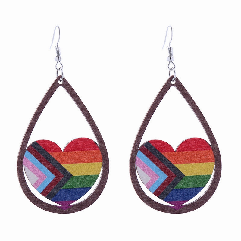 Wholesale Colorful Rainbow Gay Wooden Earrings