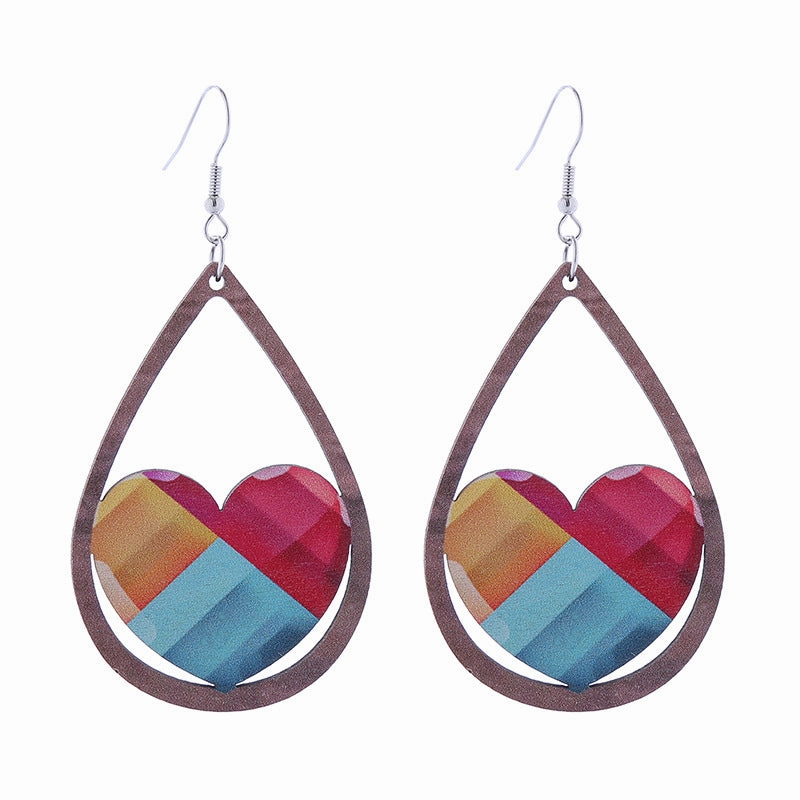 Wholesale Colorful Rainbow Gay Wooden Earrings