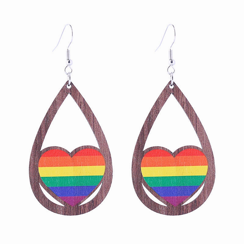 Wholesale Colorful Rainbow Gay Wooden Earrings