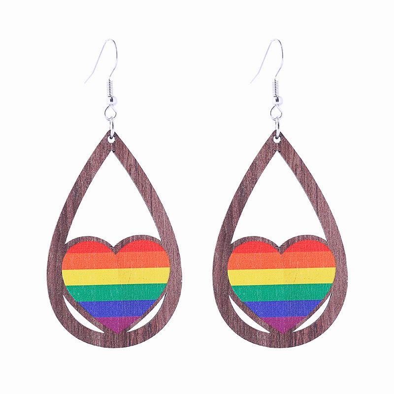 Wholesale Colorful Rainbow Gay Wooden Earrings
