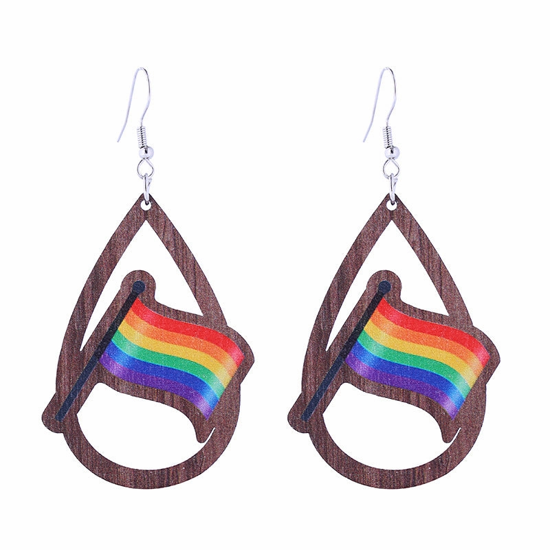 Wholesale Colorful Rainbow Gay Wooden Earrings