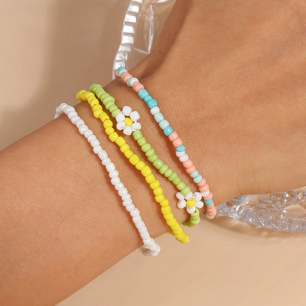Wholesale Colorful Rice Beads Hand Woven Tassel Bracelet Set