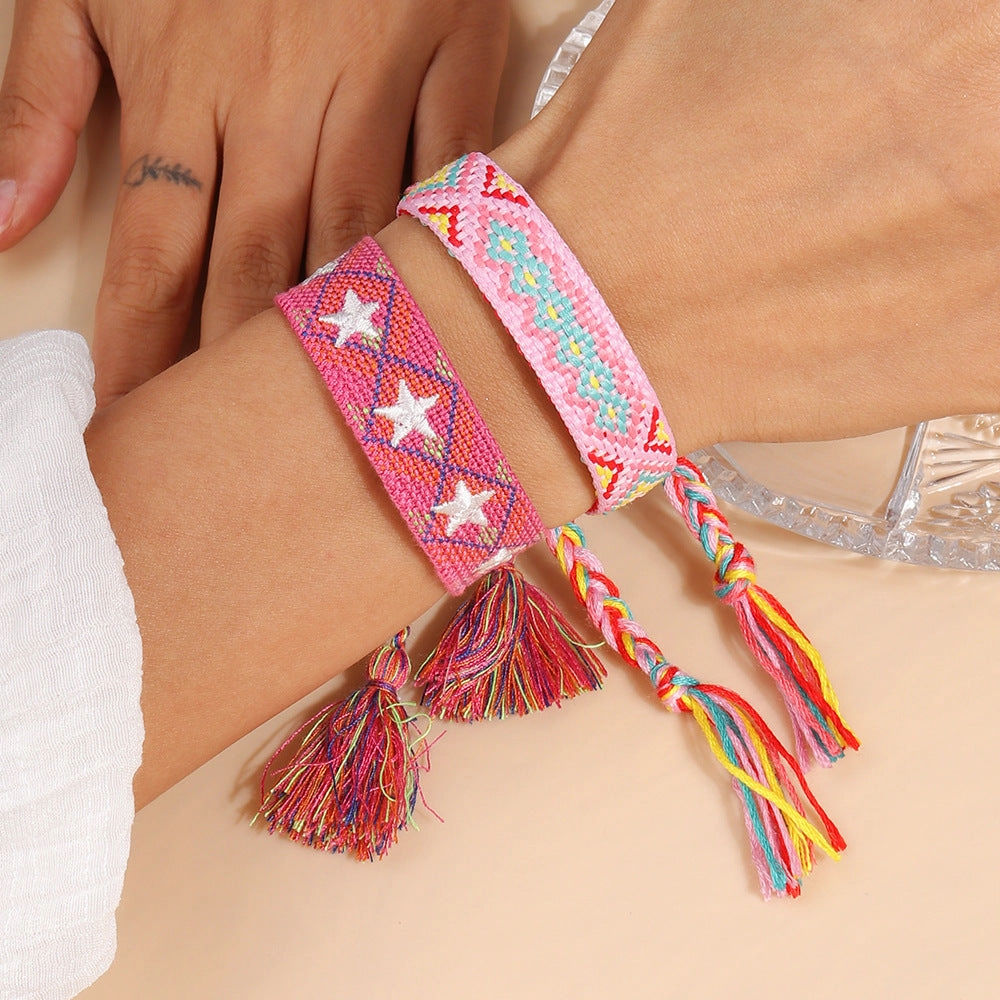 Wholesale Colorful Rice Beads Hand Woven Tassel Bracelet Set