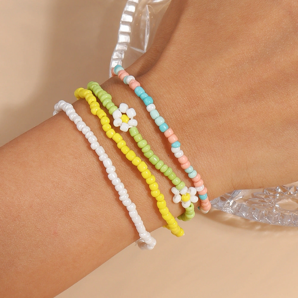 Wholesale Colorful Rice Beads Hand Woven Tassel Bracelet Set