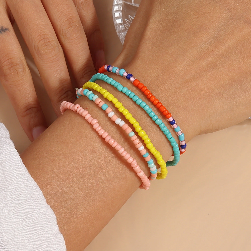 Wholesale Colorful Rice Beads Hand Woven Tassel Bracelet Set