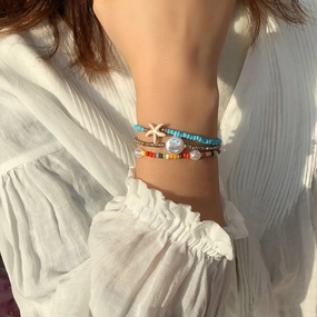 Wholesale Colorful Rice Beads Pearl Starfish Bracelet Set of Three
