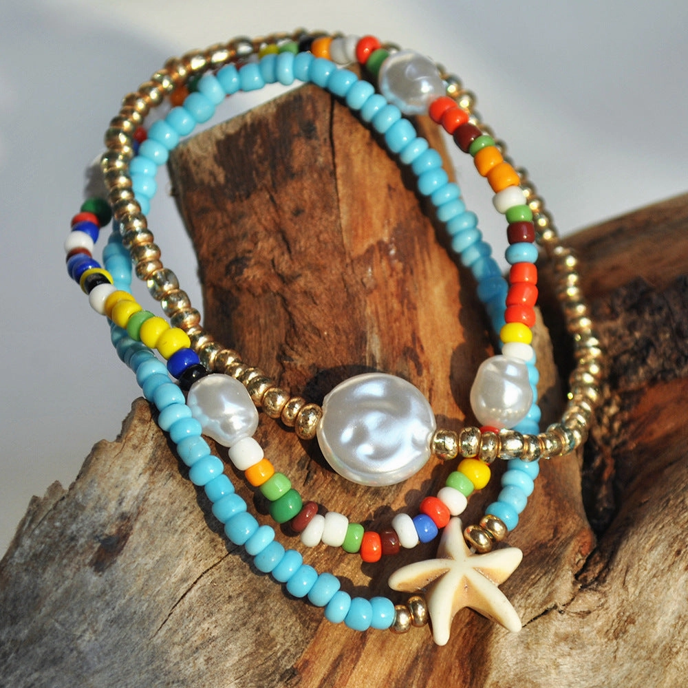 Wholesale Colorful Rice Beads Pearl Starfish Bracelet Set of Three