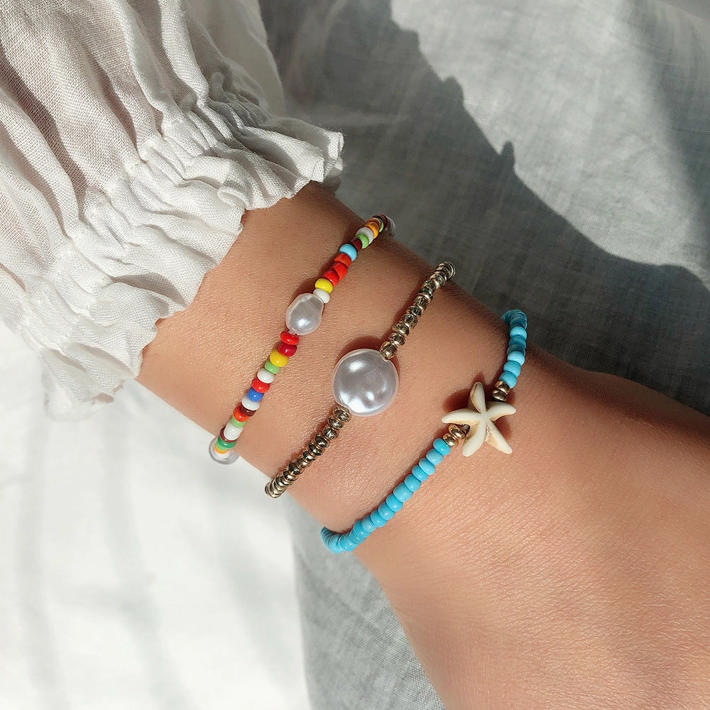Wholesale Colorful Rice Beads Pearl Starfish Bracelet Set of Three
