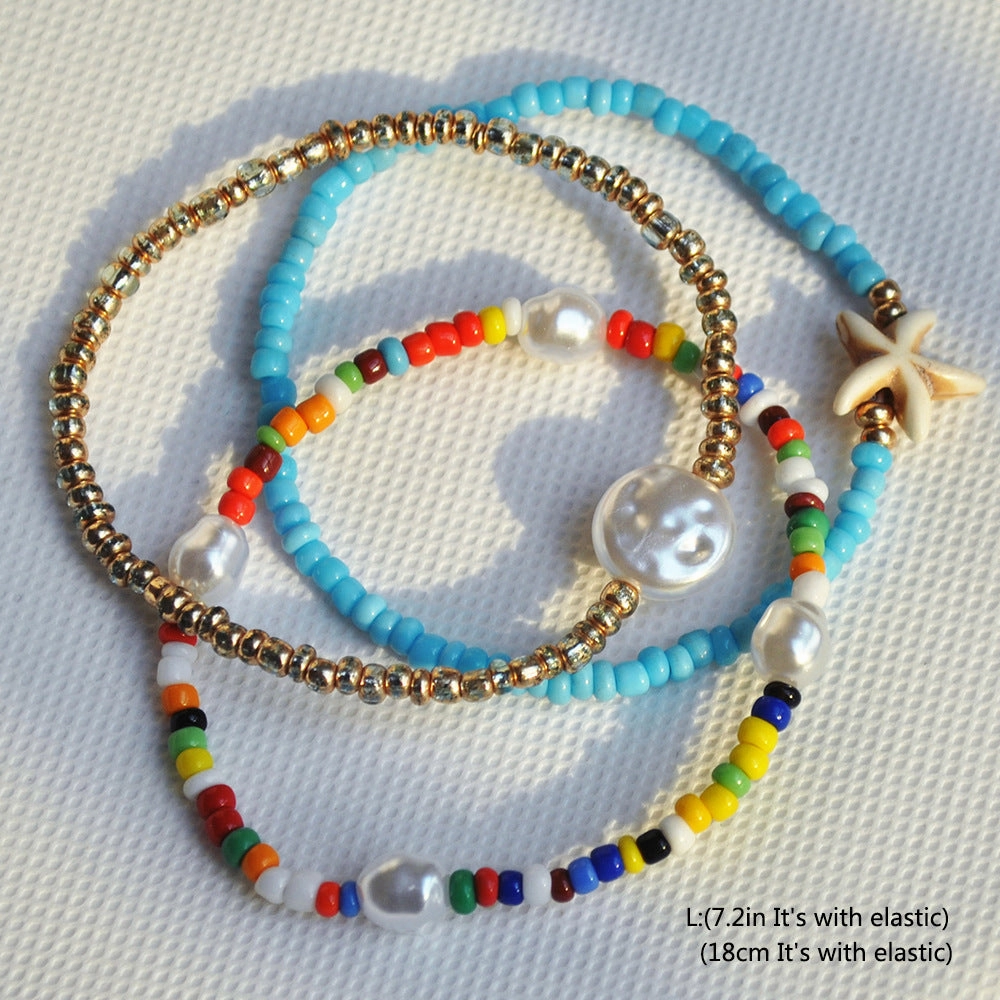 Wholesale Colorful Rice Beads Pearl Starfish Bracelet Set of Three