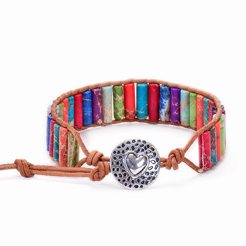 Wholesale Colorful Seven Vein Stone Leather Buckle Bracelet