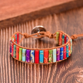 Wholesale Colorful Seven Vein Stone Leather Buckle Bracelet