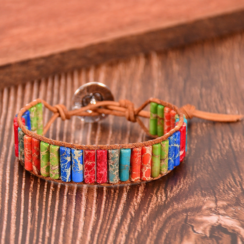 Wholesale Colorful Seven Vein Stone Leather Buckle Bracelet