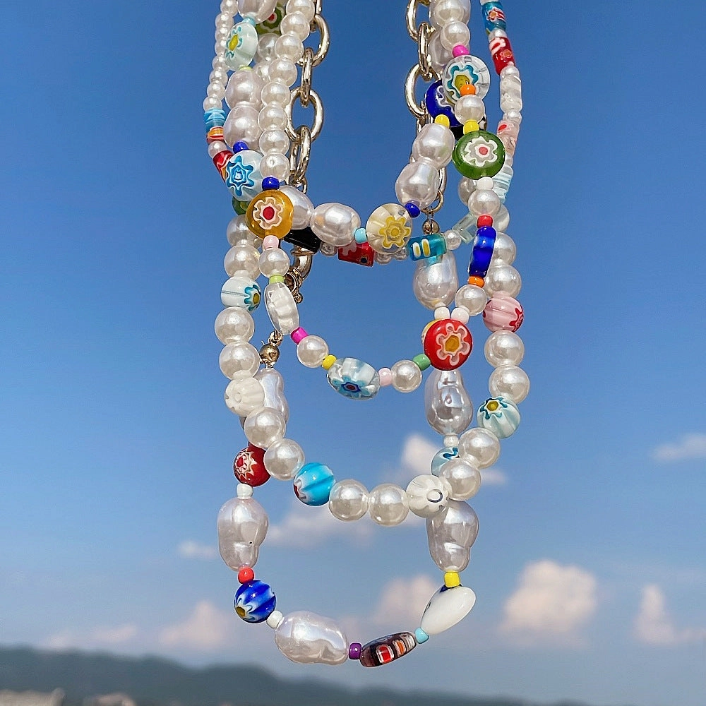 Wholesale Colorful Small Daisy Petal Glass Beads Collarbone Necklace