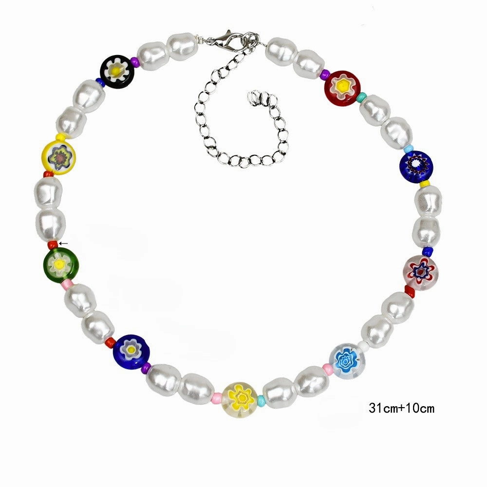Wholesale Colorful Small Daisy Petal Glass Beads Collarbone Necklace