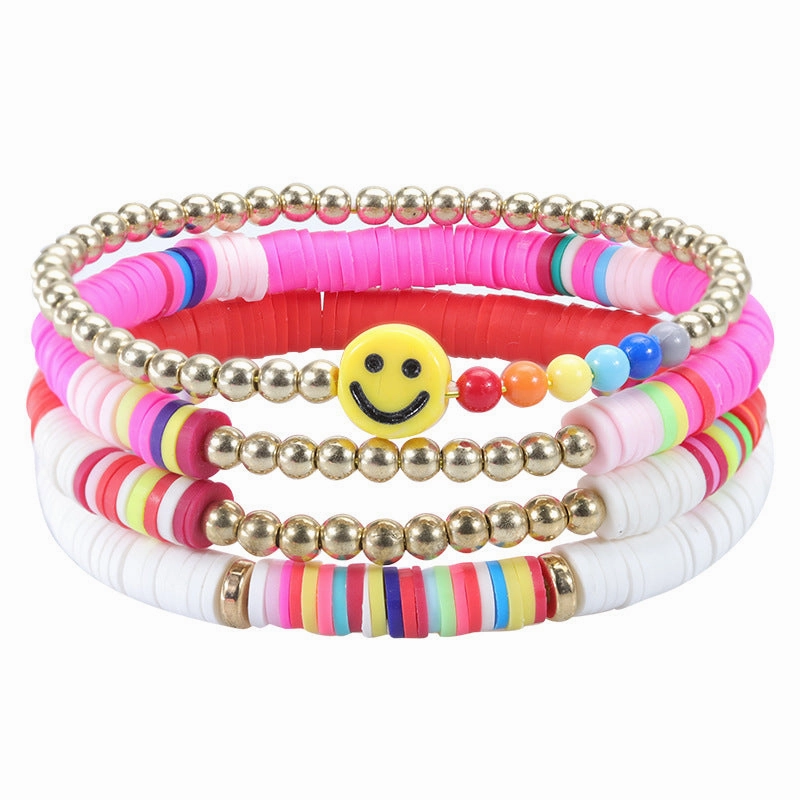 Wholesale Colorful Soft Pottery Smile Heart Pearl Bracelet Set
