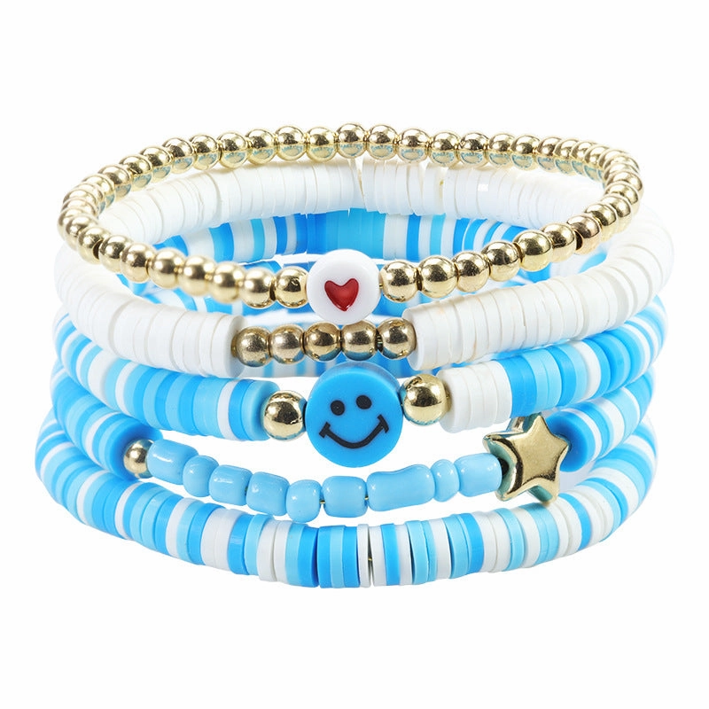 Wholesale Colorful Soft Pottery Smile Heart Pearl Bracelet Set
