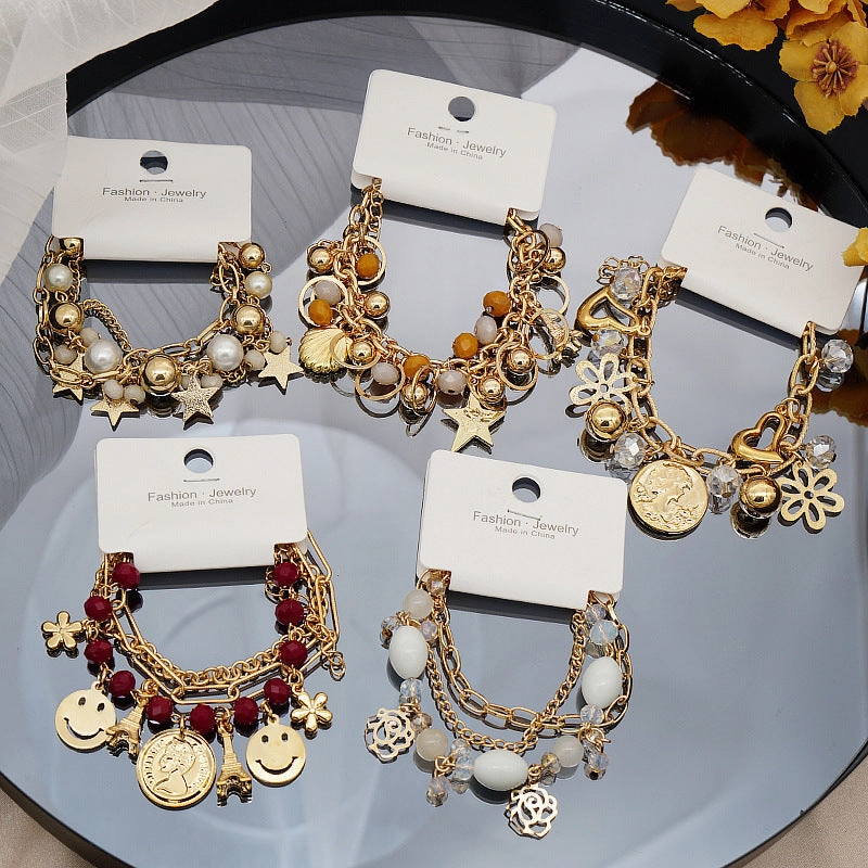 Wholesale Colorful Star Smiley Face Pendant Multilayer Beaded Bracelet