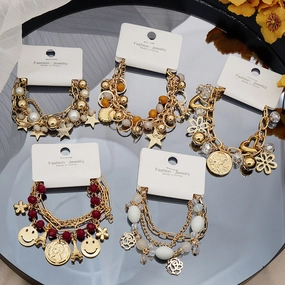 Wholesale Colorful Star Smiley Face Pendant Multilayer Beaded Bracelet