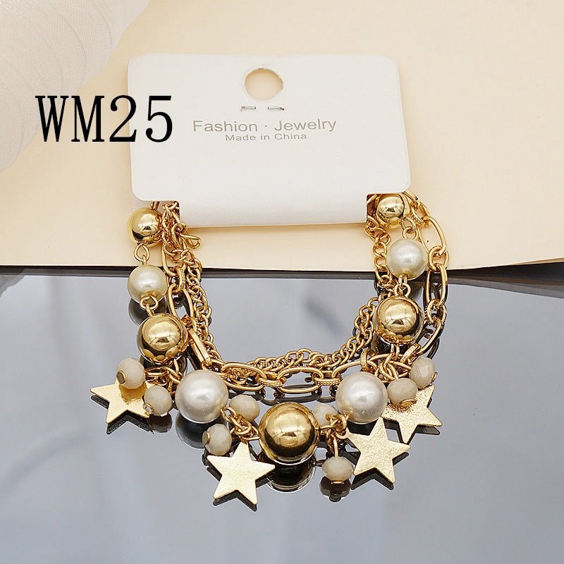 Wholesale Colorful Star Smiley Face Pendant Multilayer Beaded Bracelet